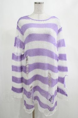 画像1: KILL STAR / Viola Knit Sweater M ホワイト×パープル H-25-03-07-1054-SL-TO-KB-ZH