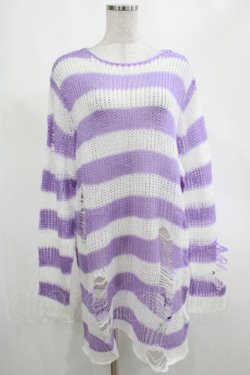 画像1: KILL STAR / Viola Knit Sweater M ホワイト×パープル H-25-03-07-1056-SL-TO-KB-ZH