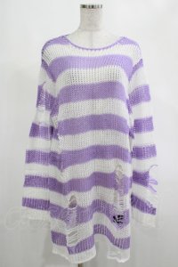 KILL STAR / Viola Knit Sweater M ホワイト×パープル H-25-03-07-1058-SL-TO-KB-OS