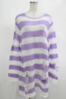 画像1: KILL STAR / Viola Knit Sweater M ホワイト×パープル H-25-03-07-1058-SL-TO-KB-OS