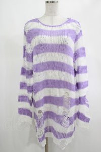 KILL STAR / Viola Knit Sweater M ホワイト×パープル H-25-03-07-1060-SL-TO-KB-ZY