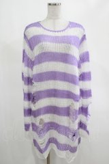 KILL STAR / Viola Knit Sweater M ホワイト×パープル H-25-03-07-1063-SL-TO-KB-ZT238