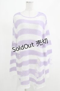 KILL STAR / Viola Knit Sweater L ホワイト×パープル H-25-03-07-1066-SL-TO-KB-ZI
