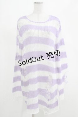 画像1: KILL STAR / Viola Knit Sweater L ホワイト×パープル H-25-03-07-1066-SL-TO-KB-ZI