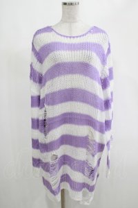 KILL STAR / Viola Knit Sweater L ホワイト×パープル H-25-03-07-1068-SL-TO-KB-ZY