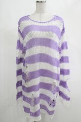 KILL STAR / Viola Knit Sweater L ホワイト×パープル H-25-03-07-1070-SL-TO-KB-ZT209