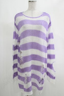 画像1: KILL STAR / Viola Knit Sweater L ホワイト×パープル H-25-03-07-1070-SL-TO-KB-ZT209