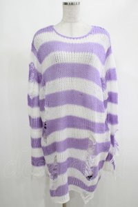 KILL STAR / Viola Knit Sweater L ホワイト×パープル H-25-03-07-1074-SL-TO-KB-ZH