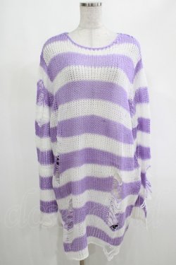 画像1: KILL STAR / Viola Knit Sweater L ホワイト×パープル H-25-03-07-1074-SL-TO-KB-ZH