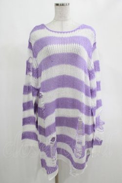 画像1: KILL STAR / Viola Knit Sweater L ホワイト×パープル H-25-03-07-1076-SL-TO-KB-ZI