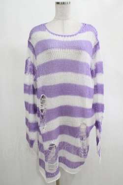 画像1: KILL STAR / Viola Knit Sweater L ホワイト×パープル H-25-03-07-1078-SL-TO-KB-ZI