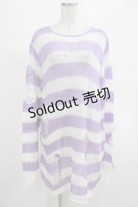 KILL STAR / Viola Knit Sweater L ホワイト×パープル H-25-03-07-1080-SL-TO-KB-ZT063