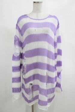 画像1: KILL STAR / Viola Knit Sweater L ホワイト×パープル H-25-03-07-1080-SL-TO-KB-OS