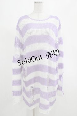 画像1: KILL STAR / Viola Knit Sweater L ホワイト×パープル H-25-03-07-1080-SL-TO-KB-ZT063