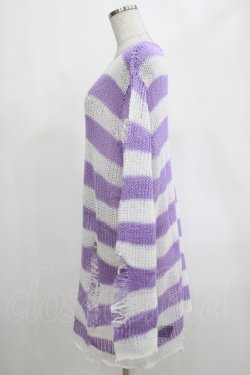 画像2: KILL STAR / Viola Knit Sweater L ホワイト×パープル H-25-03-07-1080-SL-TO-KB-OS