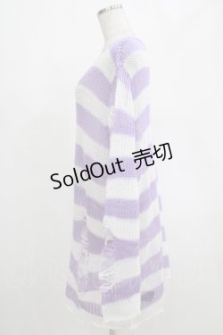 画像2: KILL STAR / Viola Knit Sweater L ホワイト×パープル H-25-03-07-1080-SL-TO-KB-ZT063