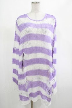 画像1: KILL STAR / Viola Knit Sweater L ホワイト×パープル H-25-03-07-1024-SL-TO-KB-ZH