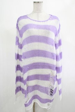 画像1: KILL STAR / Viola Knit Sweater L ホワイト×パープル H-25-03-07-1026-SL-TO-KB-ZH