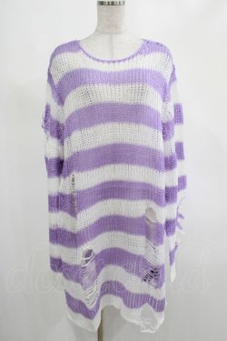 画像1: KILL STAR / Viola Knit Sweater L ホワイト×パープル H-25-03-07-1028-SL-TO-KB-ZH