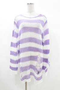 KILL STAR / Viola Knit Sweater S ホワイト×パープル H-25-03-09-041-SL-TO-KB-ZH