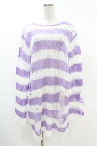 KILL STAR / Viola Knit Sweater S ホワイト×パープル H-25-03-09-043-SL-TO-KB-ZH