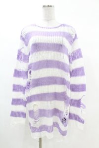 KILL STAR / Viola Knit Sweater S ホワイト×パープル H-25-03-09-044-SL-TO-KB-ZH