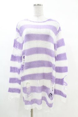 画像1: KILL STAR / Viola Knit Sweater S ホワイト×パープル H-25-03-09-044-SL-TO-KB-ZH