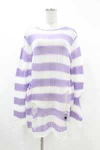 KILL STAR / Viola Knit Sweater XS ホワイト×パープル H-25-03-09-047-SL-TO-KB-ZH
