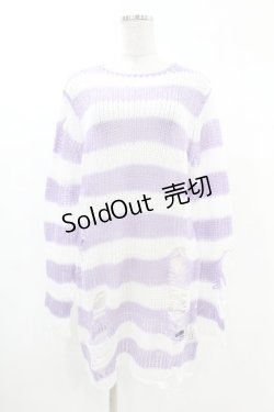 画像1: KILL STAR / Viola Knit Sweater XS ホワイト×パープル H-25-03-09-048-SL-TO-KB-ZI