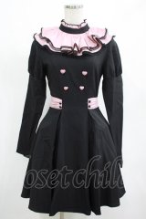 DARK IN LOVE / Gothic lolita pink ruffle neck princess dress XS ブラック×ピンク H-25-03-10-001-PU-OP-KB-ZH