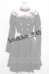 DARK IN LOVE / Gothic lolita pink ruffle neck princess dress XS ブラック×ピンク H-25-03-10-001-PU-OP-KB-ZH