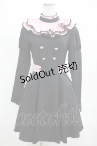 DARK IN LOVE / Gothic lolita pink ruffle neck princess dress XS ブラック×ピンク H-25-03-10-001-PU-OP-KB-ZH