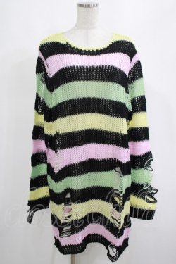 画像1: KILL STAR / Liqorice Knit Sweater M 黒×ピンク×ミント×イエロー H-25-03-10-034-SL-TO-KB-ZT206