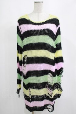 画像1: KILL STAR / Liqorice Knit Sweater M 黒×ピンク×ミント×イエロー H-25-03-10-035-SL-TO-KB-ZH