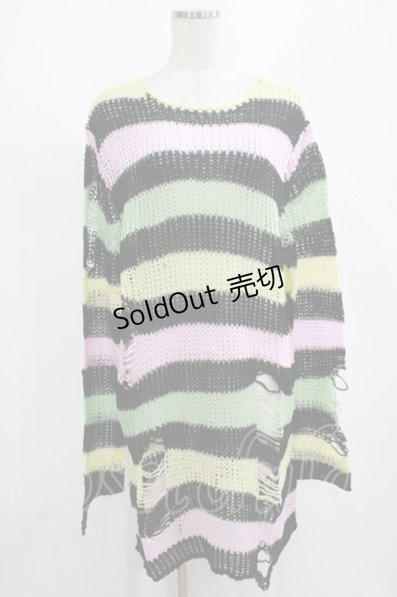 画像1: KILL STAR / Liqorice Knit Sweater M 黒×ピンク×ミント×イエロー H-25-03-10-041-SL-TO-KB-ZI (1)
