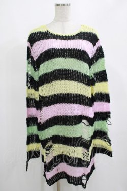 画像1: KILL STAR / Liqorice Knit Sweater M 黒×ピンク×ミント×イエロー H-25-03-10-041-SL-TO-KB-ZH