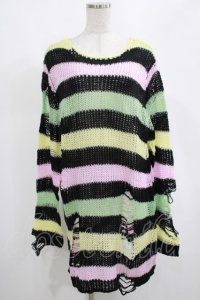 KILL STAR / Liqorice Knit Sweater M 黒×ピンク×ミント×イエロー H-25-03-10-043-SL-TO-KB-ZH