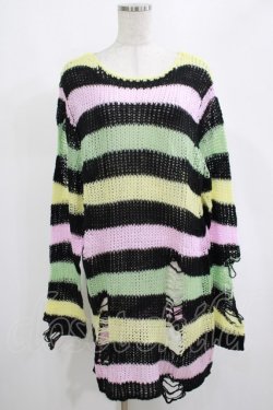 画像1: KILL STAR / Liqorice Knit Sweater M 黒×ピンク×ミント×イエロー H-25-03-10-043-SL-TO-KB-ZH