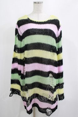 画像1: KILL STAR / Liqorice Knit Sweater L 黒×ピンク×ミント×イエロー H-25-03-10-047-SL-TO-KB-ZH
