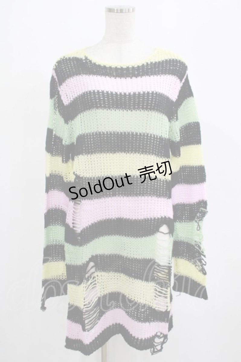 画像1: KILL STAR / Liqorice Knit Sweater XS 黒×ピンク×ミント×イエロー H-25-03-10-005-SL-TO-KB-ZH (1)