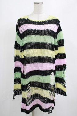 画像1: KILL STAR / Liqorice Knit Sweater XS 黒×ピンク×ミント×イエロー H-25-03-10-005-SL-TO-KB-ZH