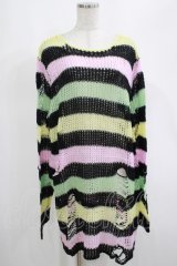 KILL STAR / Liqorice Knit Sweater L 黒×ピンク×ミント×イエロー H-25-03-10-051-SL-TO-KB-ZH