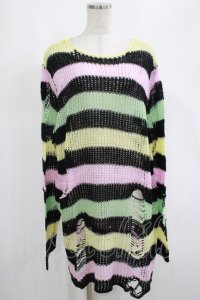KILL STAR / Liqorice Knit Sweater L 黒×ピンク×ミント×イエロー H-25-03-10-051-SL-TO-KB-ZH