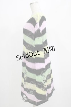 画像2: KILL STAR / Liqorice Knit Sweater L 黒×ピンク×ミント×イエロー H-25-03-10-057-SL-TO-KB-ZH