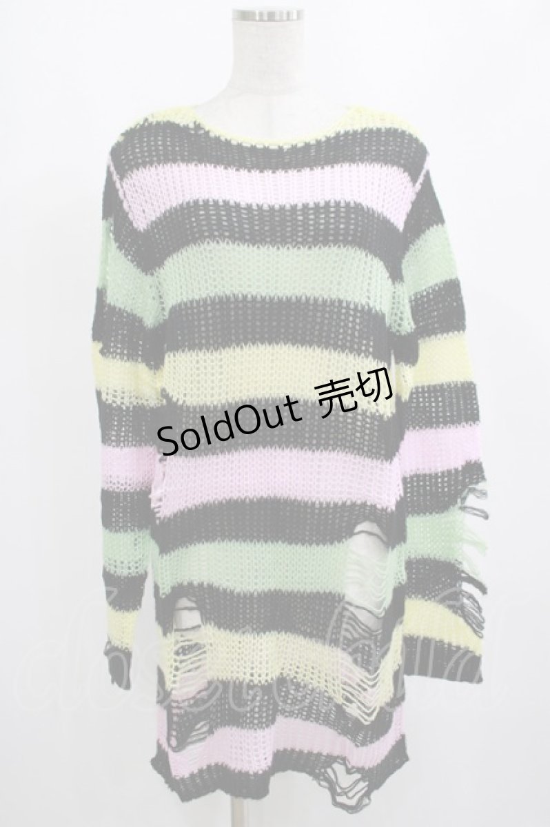 画像1: KILL STAR / Liqorice Knit Sweater XS 黒×ピンク×ミント×イエロー H-25-03-10-006-SL-TO-KB-ZH (1)