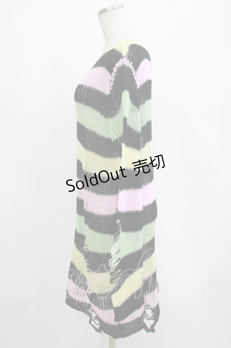 画像2: KILL STAR / Liqorice Knit Sweater XS 黒×ピンク×ミント×イエロー H-25-03-10-006-SL-TO-KB-ZH (2)