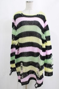 KILL STAR / Liqorice Knit Sweater L 黒×ピンク×ミント×イエロー H-25-03-10-064-SL-TO-KB-ZH