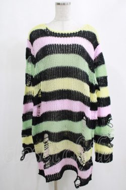 画像1: KILL STAR / Liqorice Knit Sweater L 黒×ピンク×ミント×イエロー H-25-03-10-064-SL-TO-KB-ZH