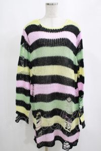 KILL STAR / Liqorice Knit Sweater L 黒×ピンク×ミント×イエロー H-25-03-10-066-SL-TO-KB-ZI