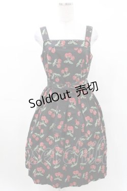 画像1: Jane Marple / チェリー刺繍ジャンパースカート M ブラック H-25-03-10-1006-JM-OP-KB-ZH